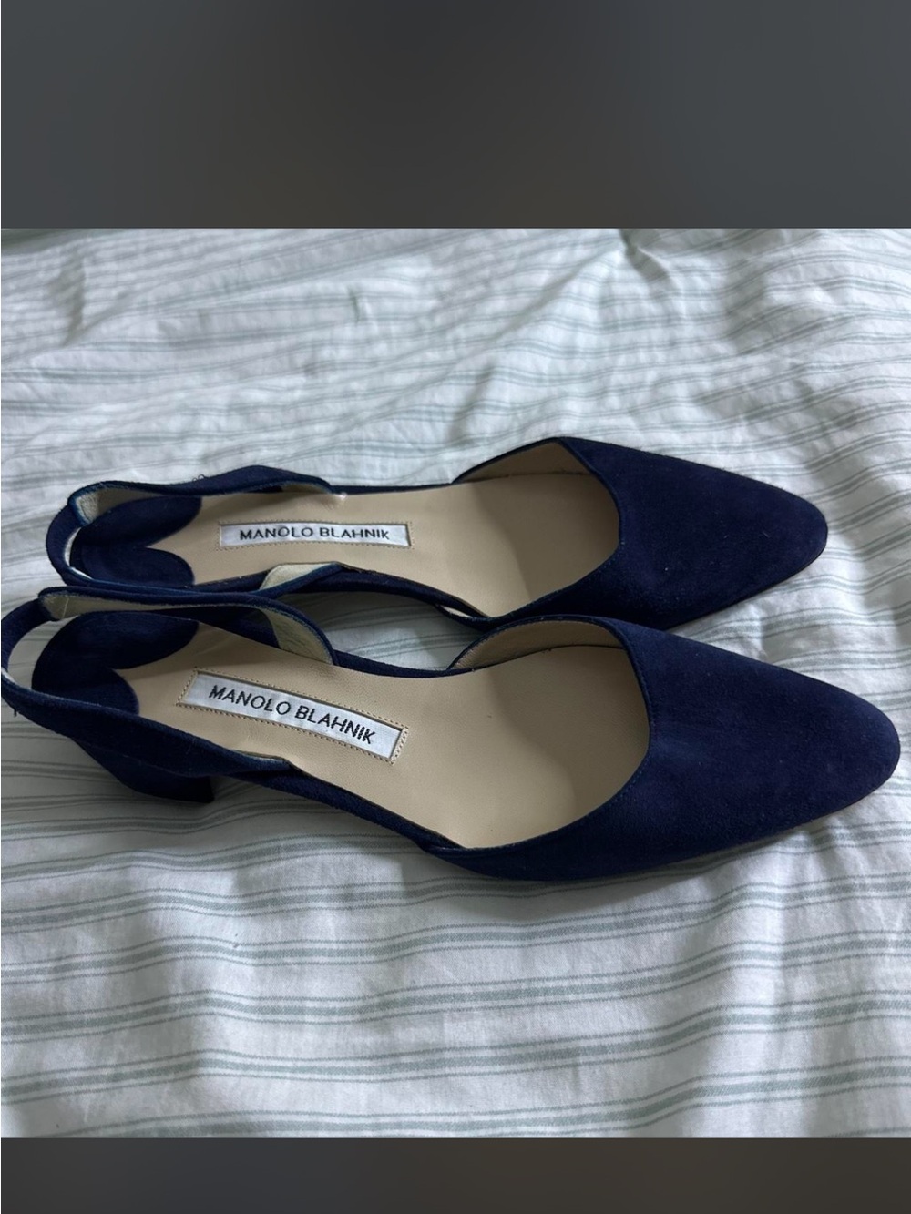 Manolo Blahnik Navy Suede Slingback Flats - Picture 2 of 4